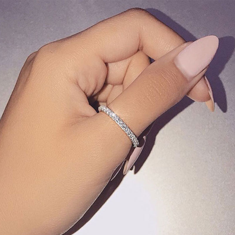 Sterling Silver Classic Half Eternity Thin Women's Wedding Band