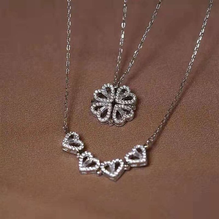 Four Leaf Clover Necklace Dainty Magnetic Heart Necklace for Her