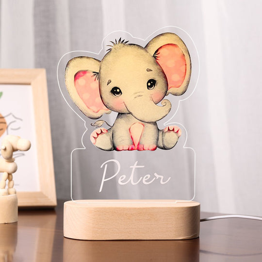 Personalized Elephant Night Light Custom Name LED Lamp for Kids