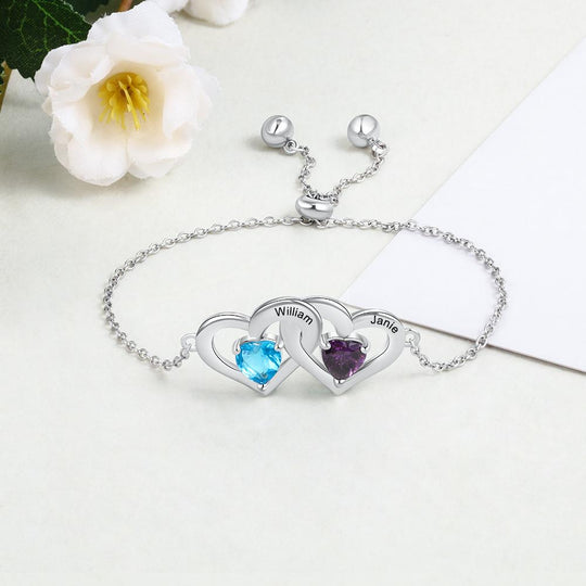 Heart Infinity Birthstone Bracelet Adjustable Personalized Bracelet Engraved Name Unique Gift For Friends