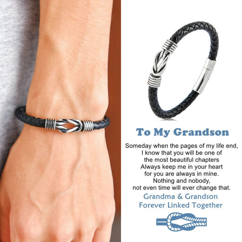 Grandma and Grandson Forever Linked Together Leather Knot Bracelet Warm Gift