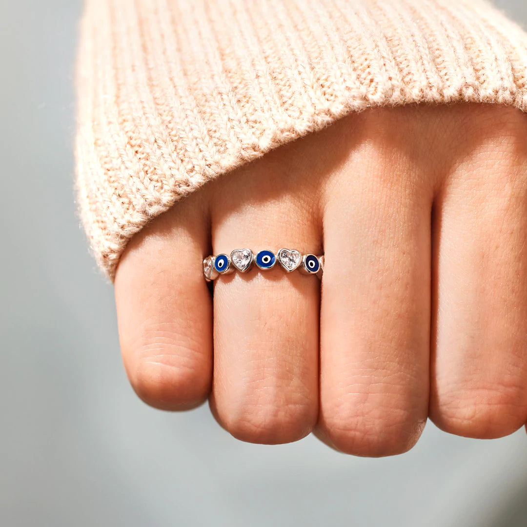 Heart & Evil Eye Ring Protection Ring Gift for Her