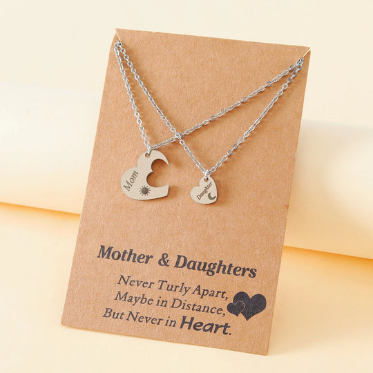 Mother and Daughter Never Truly Apart Heart Necklace Warm Gift