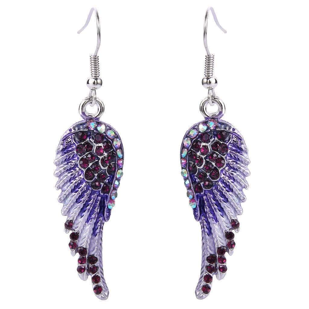 Angel Wing Hook Earrings Austrian Crystal Silver-Tone Earring MelodyNecklace