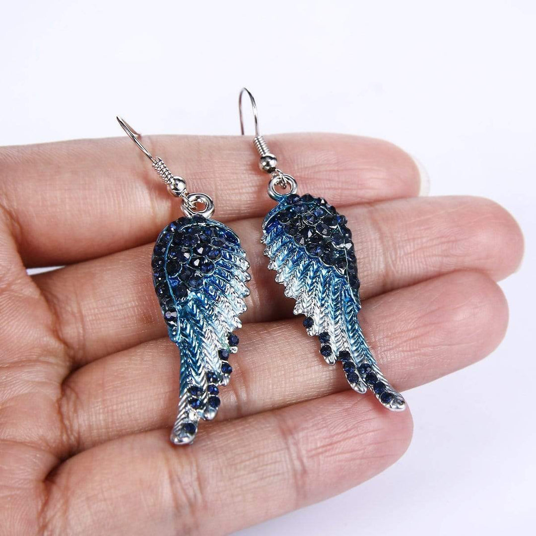 Angel Wing Hook Earrings Austrian Crystal Silver-Tone Earring MelodyNecklace