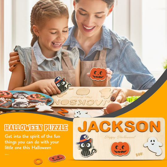 Halloween Wooden Name Puzzles Personalized Educational Toys for Toddlers