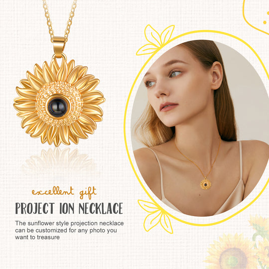 Mother's Day Gift Personalized Sunflower Projection Necklace Custom Photo Necklace