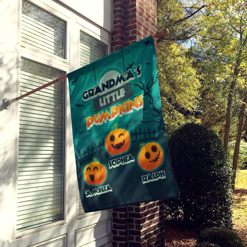 Personalized Halloween Garden Flag Custom 6 Names Flag "Grandma's Little Pumpkins"