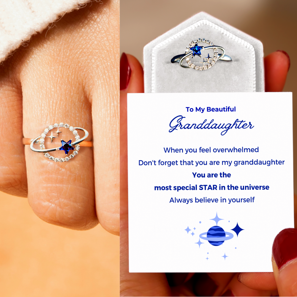 To My Granddaughter Planet Stars Ring "You Are The Most Special Star in The Universe"