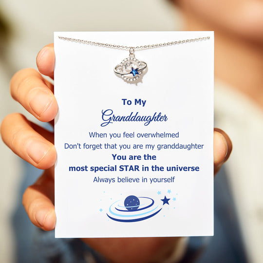 To My Granddaughter Moon & Stars Planet Necklace