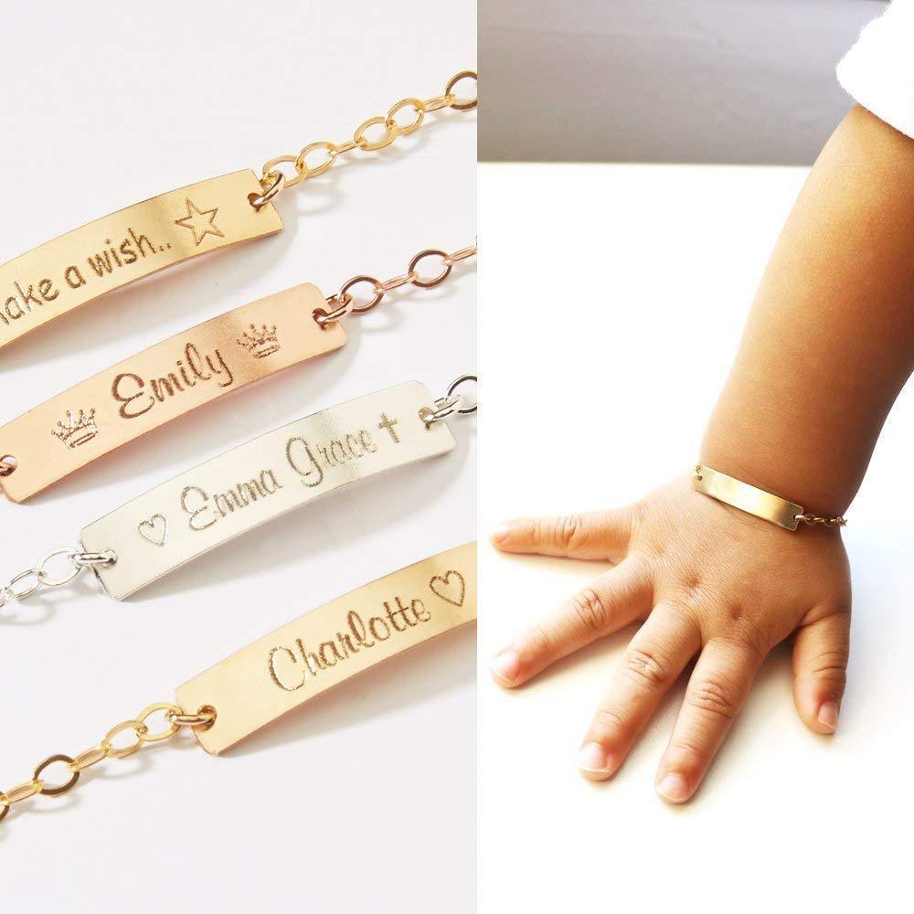 Baby Baptism Gift Personalized Child ID Bar Bracelet Rose Gold Bracelet For Baby MelodyNecklace