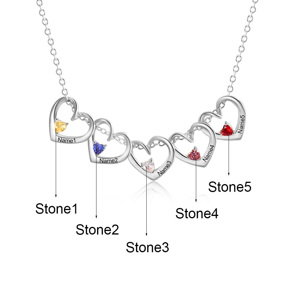 Heart Pendant Custom Necklace with Names and Birthstones