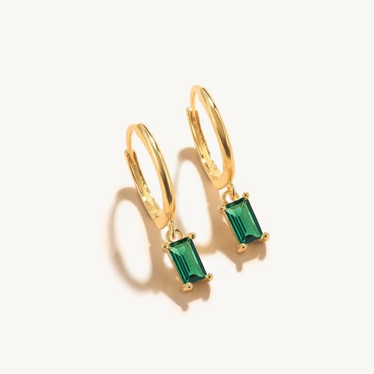 Baguette Drop Earrings Gold / Green Earrings Kosiner