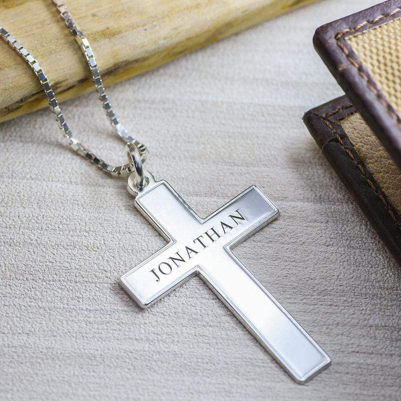 Baptism Gift Personalized Men's Engraved Cross Name Necklace Necklace for man MelodyNecklace