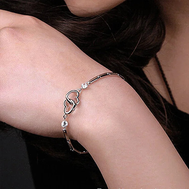 To My Daughter Mother and Daughter Forever Linked Together Double Heart Bracelet