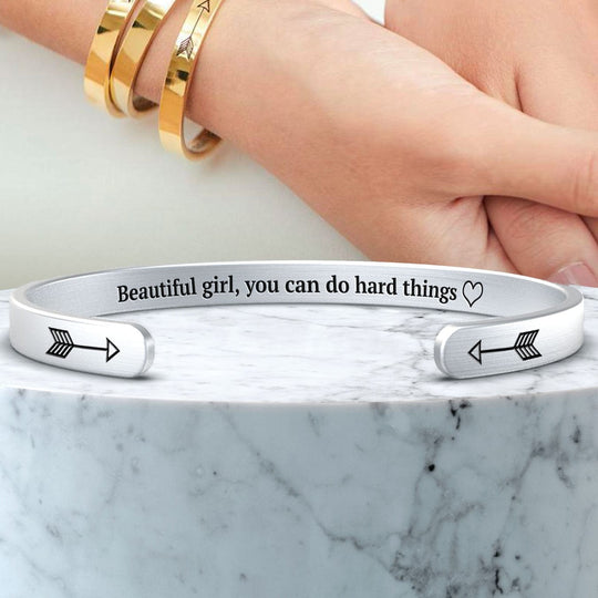 Beautiful Girl You Can Do Hard Things Personalizable Cuff Bracelet Bracelet For Woman MelodyNecklace