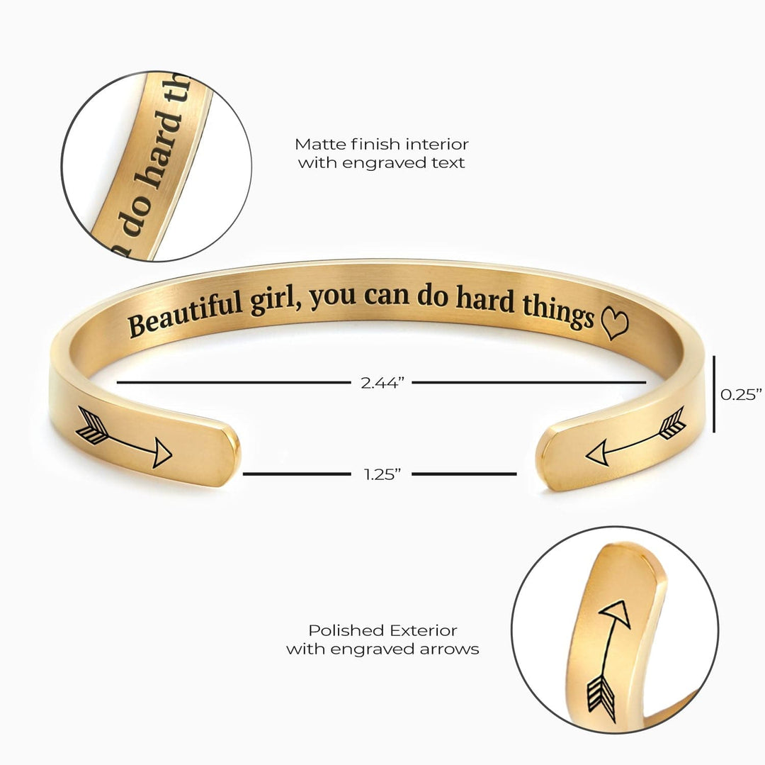 Beautiful Girl You Can Do Hard Things Personalizable Cuff Bracelet Bracelet For Woman MelodyNecklace