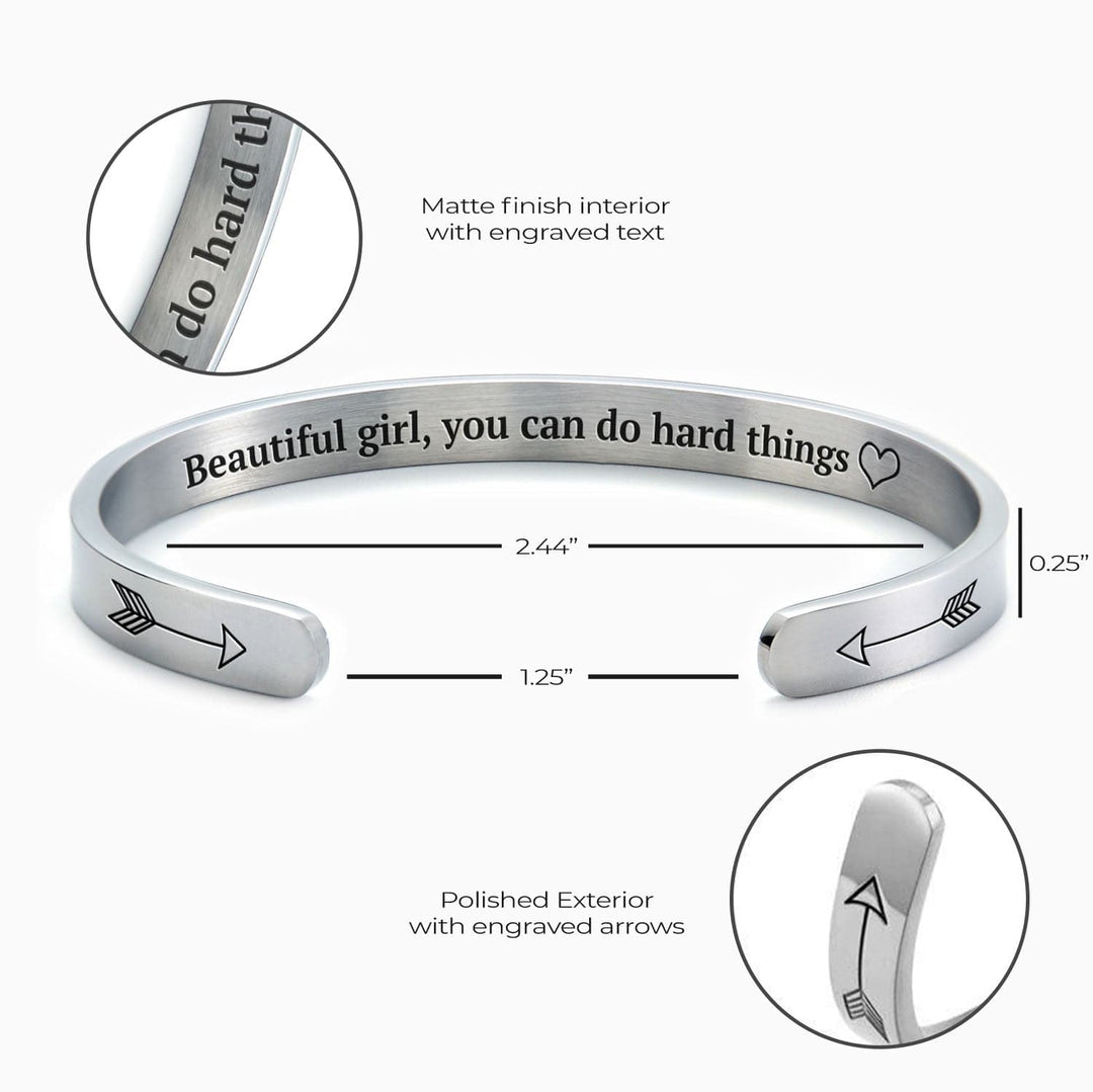 Beautiful Girl You Can Do Hard Things Personalizable Cuff Bracelet Bracelet For Woman MelodyNecklace