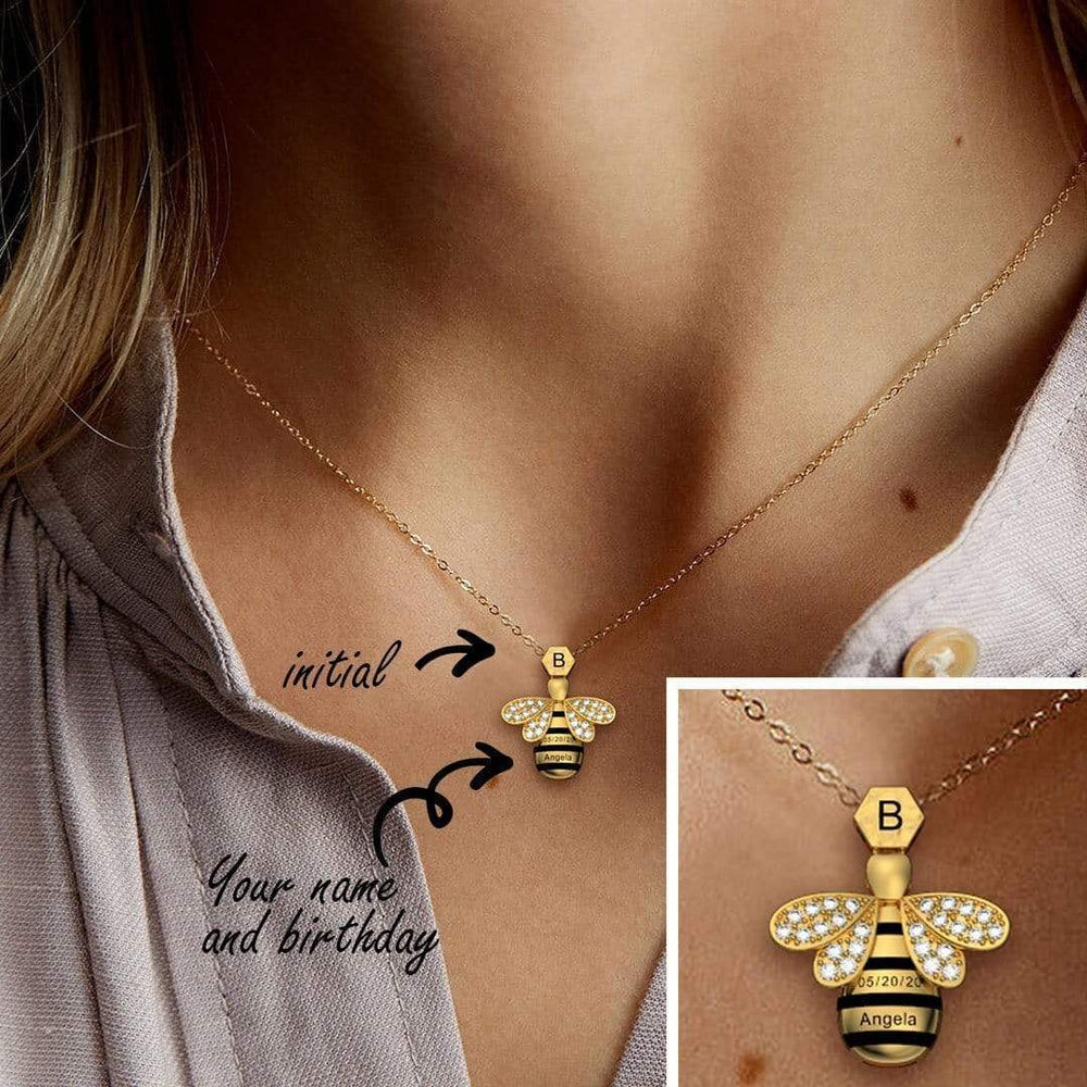 Bee Necklace Personalised Honeycomb Necklace With Bee Charm Mom Necklace MelodyNecklace