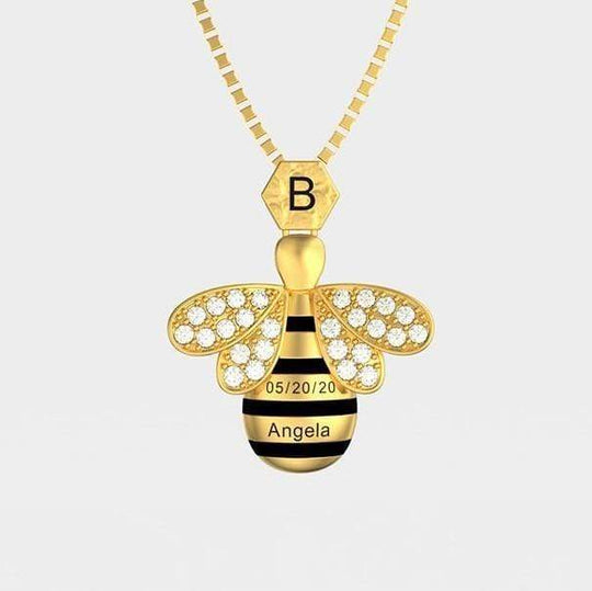 Bee Necklace Personalised Honeycomb Necklace With Bee Charm Mom Necklace MelodyNecklace