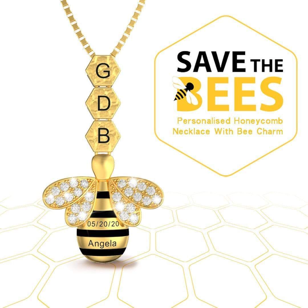 Bee Necklace Personalised Honeycomb Necklace With Bee Charm Mom Necklace MelodyNecklace