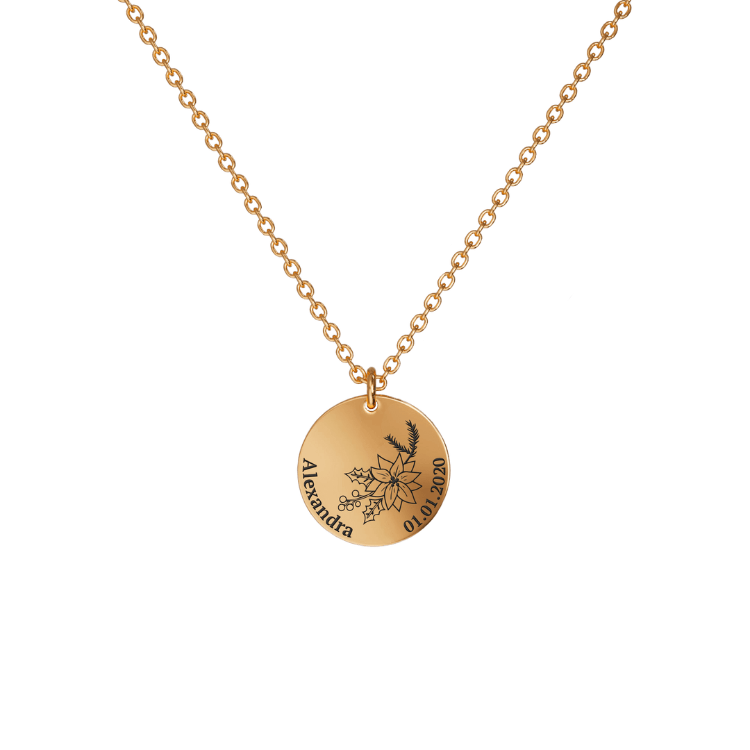 Birth Flower Pendant Necklace 18K Rose Gold Plated / Style 1 - Bold / December Necklace MelodyNecklace