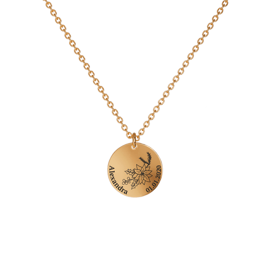 Birth Flower Pendant Necklace 18K Rose Gold Plated / Style 1 - Bold / December Necklace MelodyNecklace