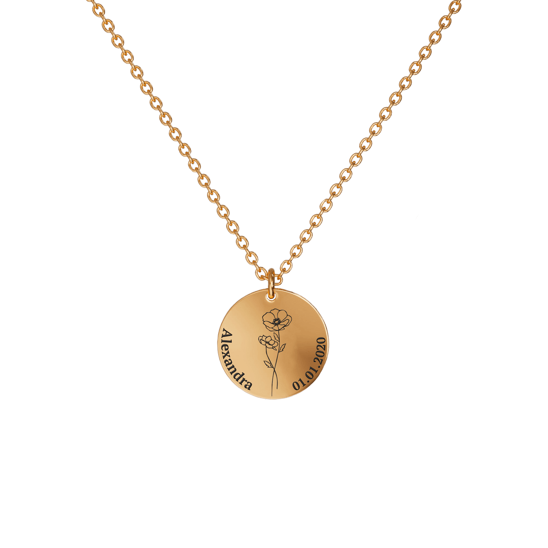 Birth Flower Pendant Necklace 18K Rose Gold Plated / Style 2 - Dainty / August Necklace MelodyNecklace