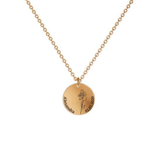 Birth Flower Pendant Necklace 18K Rose Gold Plated / Style 2 - Dainty / February Necklace Mint & Lily