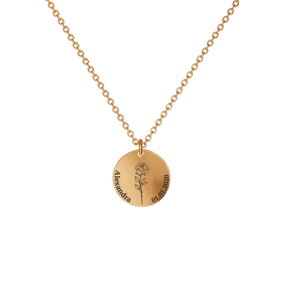 Birth Flower Pendant Necklace 18K Rose Gold Plated / Style 2 - Dainty / June Necklace Mint & Lily