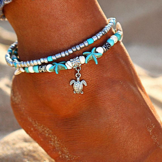 Bohemian Summer Beach Anklet Boho Peak Sea Turtle 