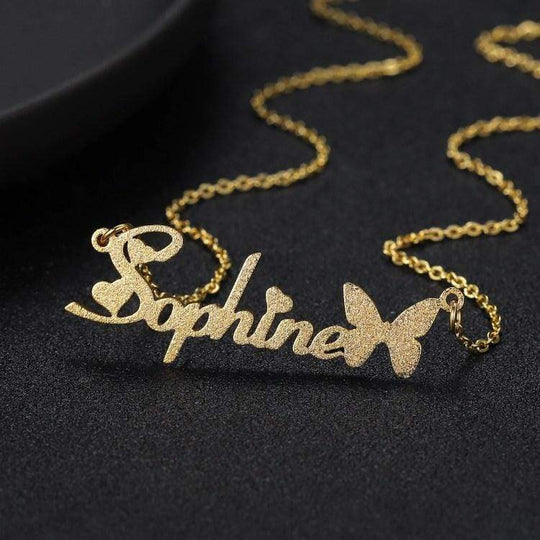 Butterfly Hearts Name Necklace Gold Necklace MelodyNecklace