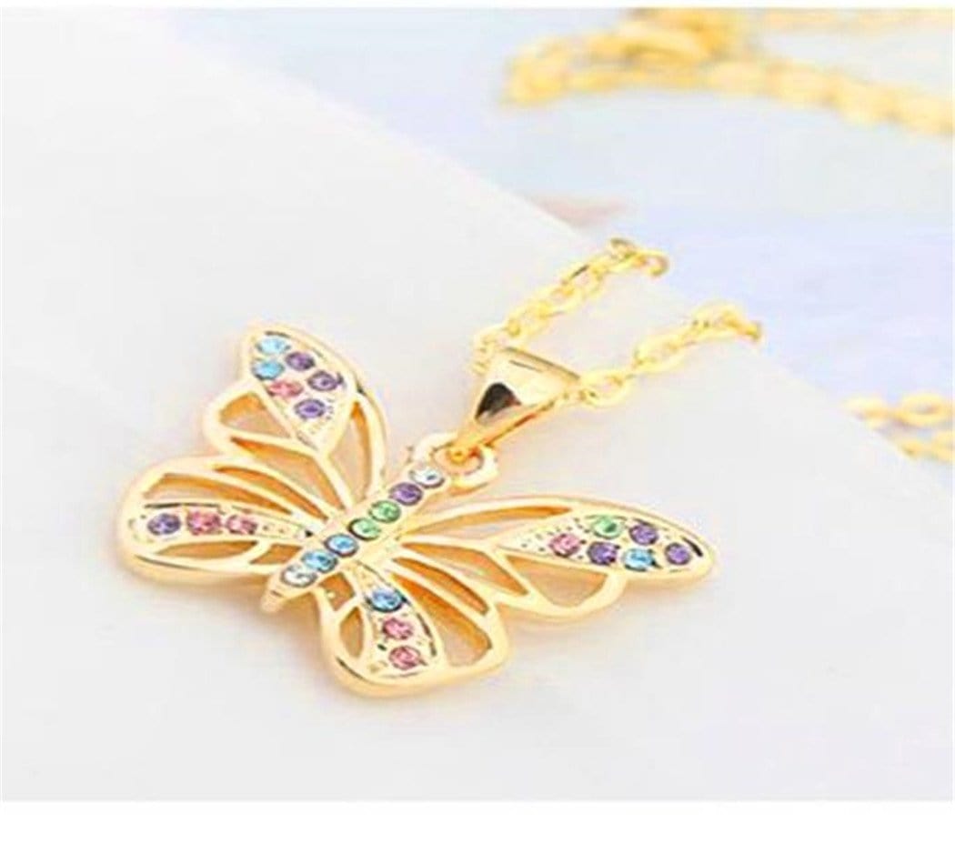 Butterfly Necklace Multi-color Crystal Charm Pendant Necklace for Girls and Women Sparkling Necklace MelodyNecklace
