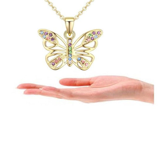 Butterfly Necklace Multi-color Crystal Charm Pendant Necklace for Girls and Women Sparkling Necklace MelodyNecklace