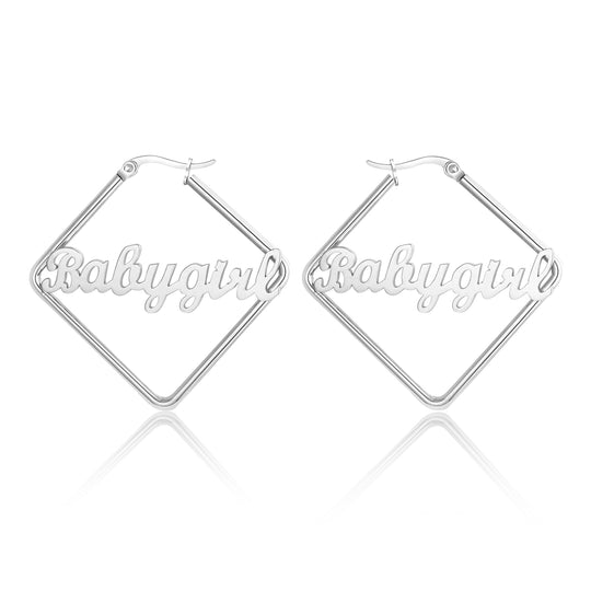 Personalized Classic Rhombus Name Earrings Customized Earrings for Her