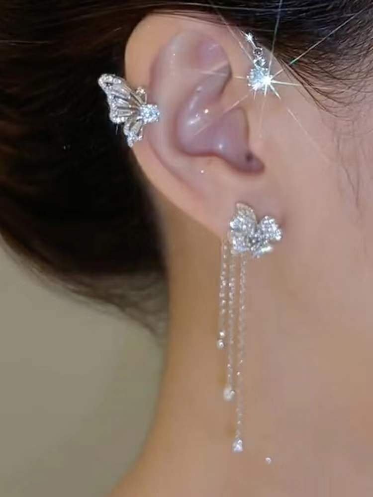 Zircon Flower Butterfly Ear Clip-Become a more shining self