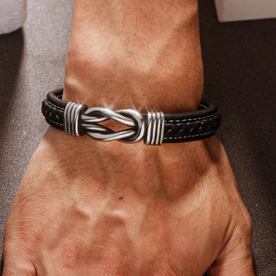 Father and Son Forever Linked Together Leather Knot Bracelet Warm Gift