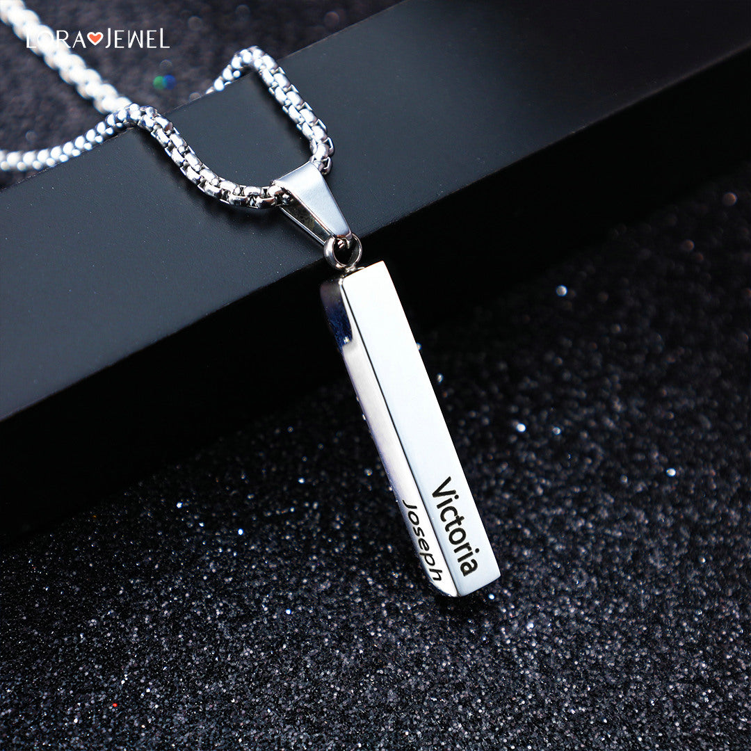 To My Wonderful Man Vertical Bar Necklace Personalized 4 Side 3D Bar Necklace