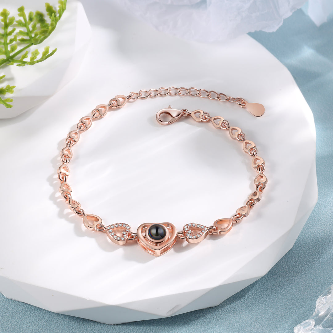 Heart Chain Projection Bracelet Personalized Hidden Photo Bracelet Creative Gift for Her