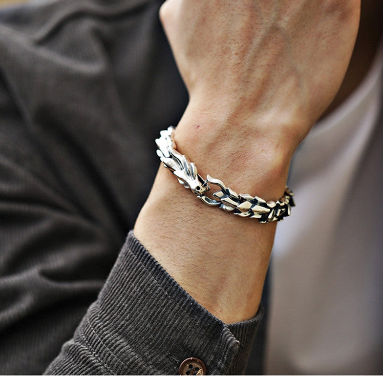 Mens Silver Dragon Bracelet