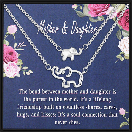 Mother and Daughter "It's A Soul Connection" Elephants Necklace Warm Gift