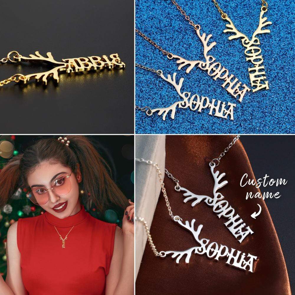 Christmas Gift-Antler Name Necklace Necklace MelodyNecklace