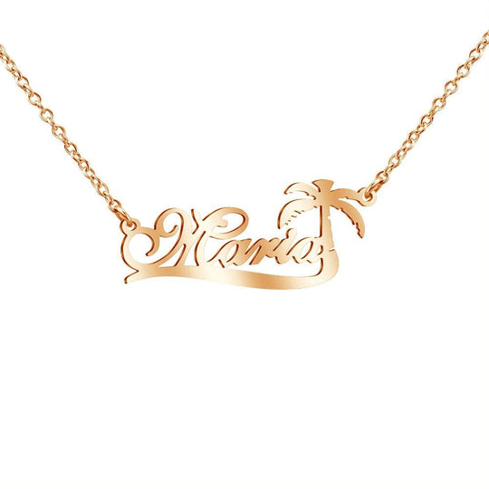 Christmas Gift Coconut Tree Necklace Personalized Name Necklace Rose Gold Necklace MelodyNecklace