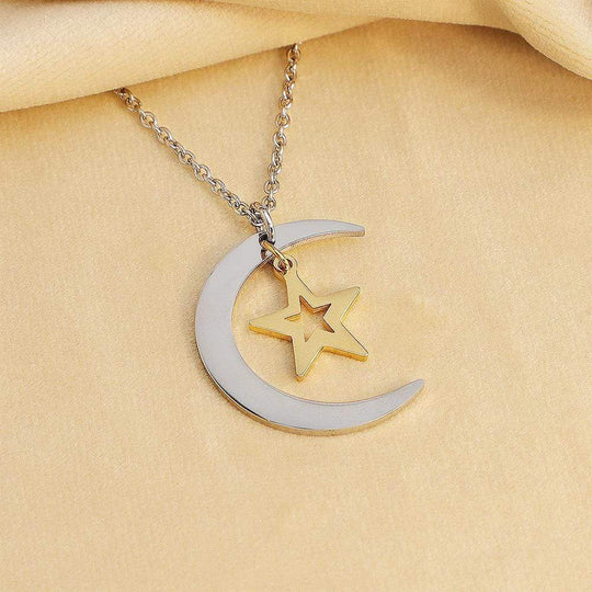 Christmas Gift Cubic Zirconia Crescent Star Phase Pendant Necklace Necklace MelodyNecklace