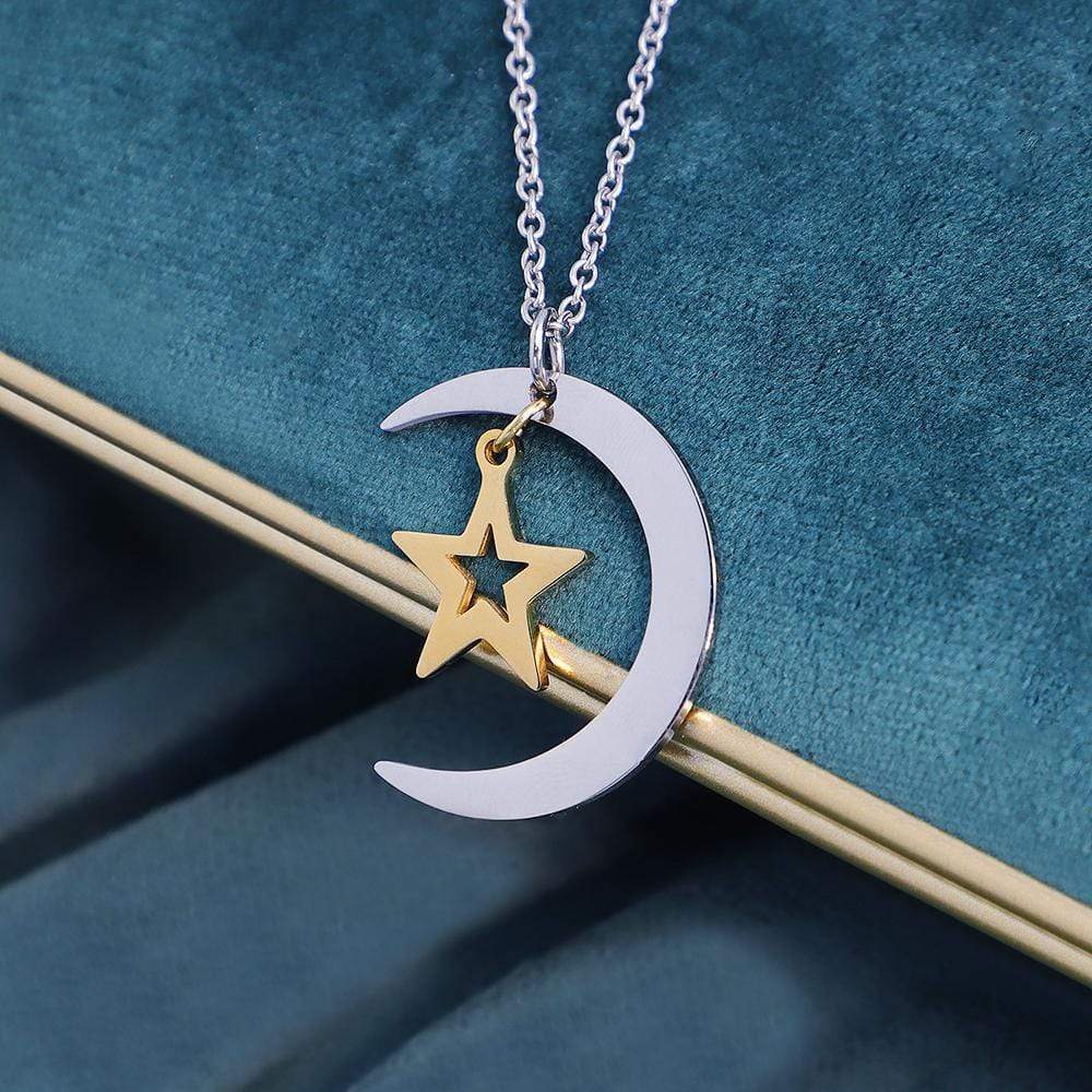 Christmas Gift Cubic Zirconia Crescent Star Phase Pendant Necklace Necklace MelodyNecklace