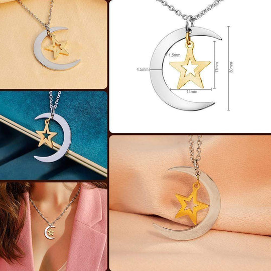 Christmas Gift Cubic Zirconia Crescent Star Phase Pendant Necklace Necklace MelodyNecklace