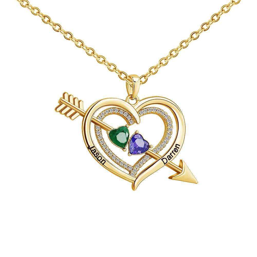 Christmas Gift Cupid's Arrow Necklace Heart Birthstone & Diamond Heart Necklace Gold Necklace MelodyNecklace