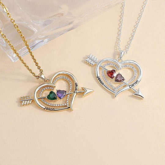 Christmas Gift Cupid's Arrow Necklace Heart Birthstone & Diamond Heart Necklace Necklace MelodyNecklace