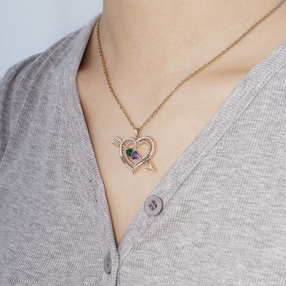 Christmas Gift Cupid's Arrow Necklace Heart Birthstone & Diamond Heart Necklace Necklace MelodyNecklace