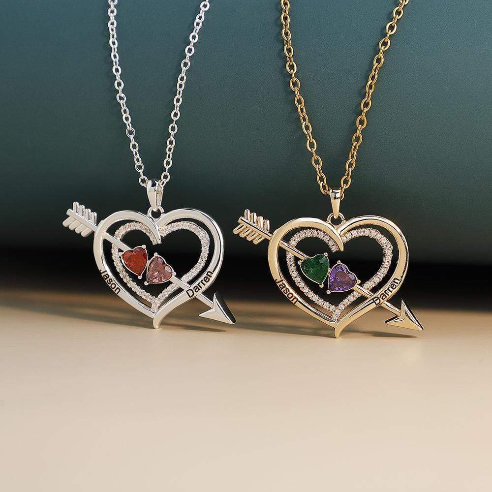 Christmas Gift Cupid's Arrow Necklace Heart Birthstone & Diamond Heart Necklace Necklace MelodyNecklace